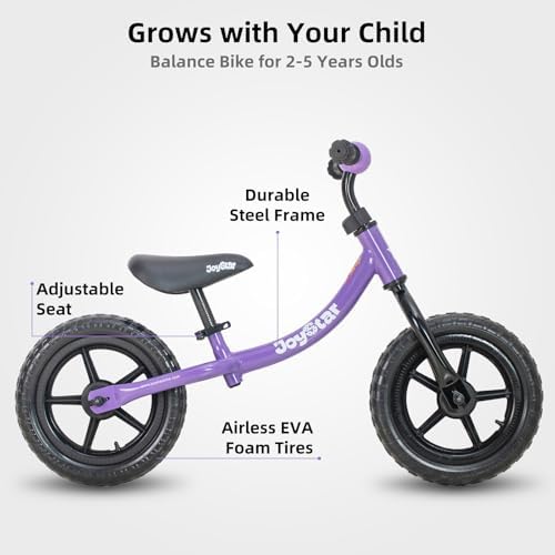 JOYSTAR Toddler Balance Bike 2-5 Year Old, No Pedal, Adjustable Seat | 12" Balance Bike Push Bike Adjustable Handlebar Lightweight Steel Frame, Ideal Gift for Boys and Girls