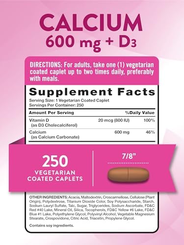 Nature's Truth Calcium 600mg with Vitamin D3 | 250 Caplets | Calcium Carbonate | Vegetarian