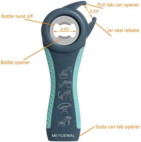Jar Opener, 5 in 1 Multi Function Can Opener Bottle Opener Kit with Silicone Handle Easy to Use for Children