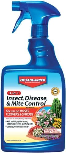 BioAdvanced 3-in-1 Insect, Disease, and Mite Control Spray - 24 fl oz | Insecticide, Fungicide & Miticide - Ready-to-Use - Prevents Pests and Diseases - Up to 30 Days Protection Bottle