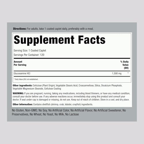 Piping Rock Glucosamine HCL 1500mg | 120 Caplets | Mega Strength | Non-GMO & Gluten Free Supplement