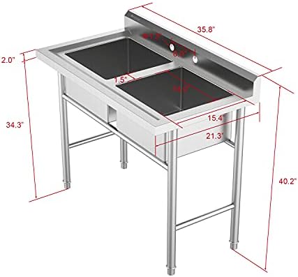 Bonnlo Commercial 304 Stainless Steel Sink 2 Compartment Free Standing Utility Sink for Garage, Restaurant, Kitchen, Laundry Room, Outdoor