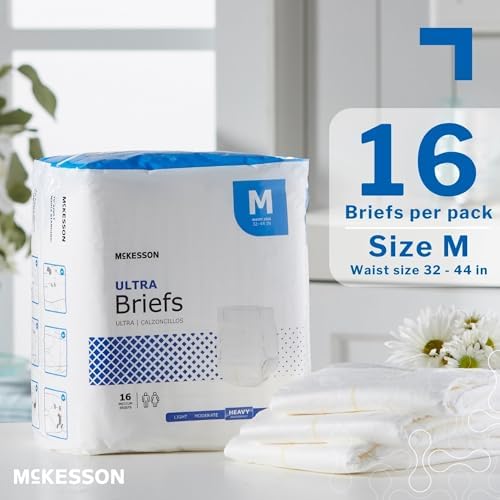 McKesson Ultra Briefs, Heavy Absorbency, Medium, Unisex, 44 in, 96 ct | Disposable, Elastic Leg Gathers and Contoured Fit for Men and Women, Incontinence