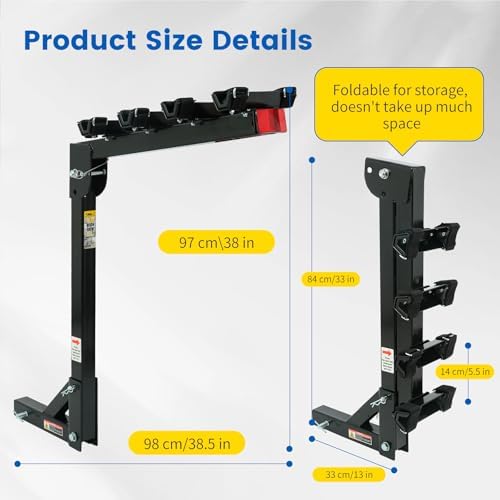 MaxxHaul Hitch Mount 4 Bike Rack 150 lb Capacity Heavy‑Duty Swing Down Design Fits Cars Trucks SUVs and Minivans with Safety Reflector Easy