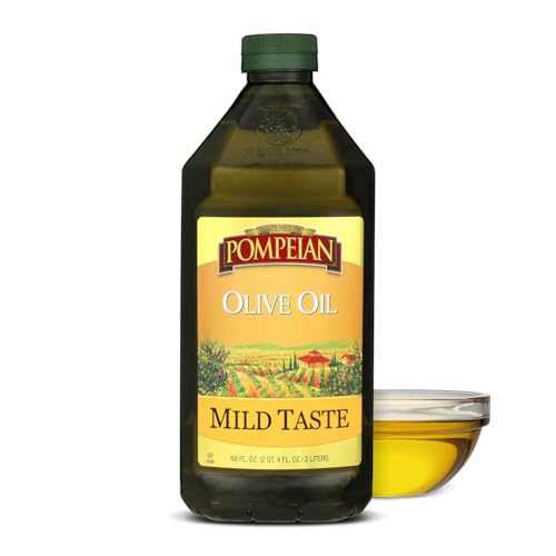Pompeian Mild Taste Olive Oil - 68 fl oz (2 L) | Olive Oil for High Heat Cooking - Mild Flavor for Baking and Sauteing - High Smoke Point - Value Size