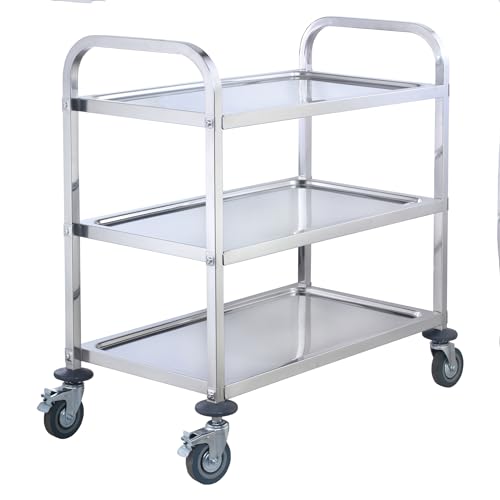 Stainless Steel 3-Level Trolley - 30" x 16" x 32" | Great for Transport, Storage, Back-of-house and Foodservice