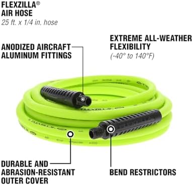 Flexzilla Air Compressor Hose, 3/8 in. x 50 ft., 1/4 in. MNPT Fittings, No-Kink, All Weather, Lightweight, Premium Hybrid Polymer, 300 PSI, ZillaGreen
