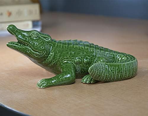 Ceramic Gator Figurine Green And White 7.5" Perfect For Any Room Decor