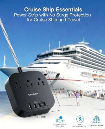 One Beat Power Strip with USB C, 3 Outlets 4 USB Ports (22.5W/4.5A), 6ft