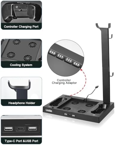 Lictin Cooling Fan Charging Station for Xbox Series X Console & Controller | Upgraded 4 Cooler Fan System Stand