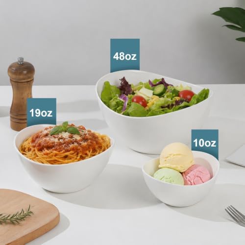 Samsle 19 Ounces Ceramic Serving Bowls, Sturdy Porcelain White Oval Salad Bowls, Stackable Food Server Fruit Display Dishes for Party Dinner
