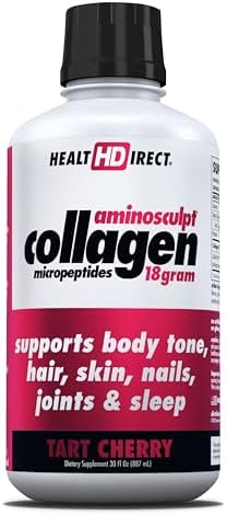 HEALTH DIRECT AminoSculpt Sugar-Free Liquid Collagen, Tart Cherry, 30 oz | High-Potency Collagen for Men & Women. Supports Hair, Skin, Nails & Joints. Medical-Grade, No Mixing, Non-GMO & Grass-Fed