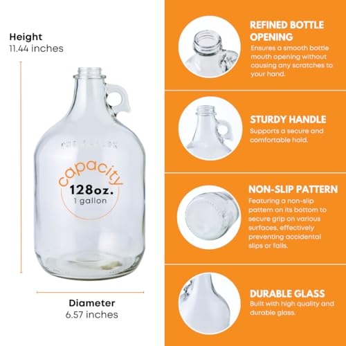 1 Gallon Glass Jug | 128 oz Clear Container Without Stopper or Cap | Reusable Glass Water Jug for juice, oils, syrups and liquid detergent, with a sturdy handle for storage | Laundry container