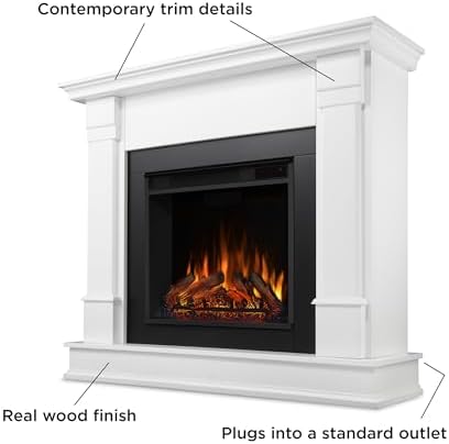 Real Flame Silverton 48” Electric Fireplace with Mantel for Living Room or Bedroom, Replaceable Fireplace Insert Heater
