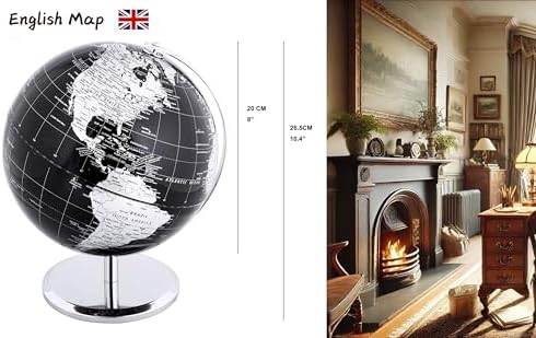 EXERZ 5.5 Inches Mini World Globe Black Rotating Desktop Globe | With Stainless Steel Base for Home Office School