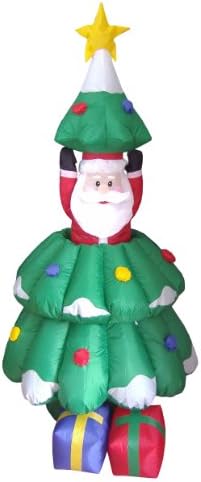 5 FT Animated Lighted Christmas Inflatable Santa Claus Rising from Tree | Outdoor Indoor Yard, Built-in LED Lights, Self-Inflating Blower