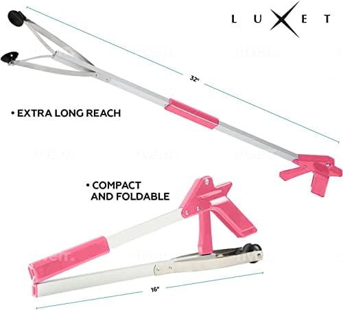 Grabber Reacher Suction Cup Grip Tool- Long 32 Inch Foldable Strong Heavy Duty Aluminum Pick Up Stick - Lightweight Trash Litter Picker Claw