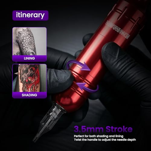 Wormhole Tattoo Kit for Beginners, Rotary Tattoo Pen Kit with 20 Color Inks, 20 Cartridge Needles & Power Supply for Tattoo Practice WTK090