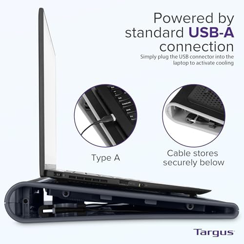 Targus 17 Inch Dual Fan Lap Chill Mat - Soft Neoprene Laptop Cooling Pad for Heat Protection, Fits Most 17" Laptops and Smaller - USB-A Connected Dual Fans for Heat Dispersion (AWE55US)
