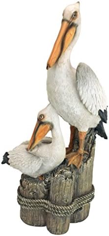 Design Toscano Coastal Decor Ocean's Perch Pelicans Garden Bird Statue, 9 Inch Wide, 24 Inch Tall, Cast Stone Resin, Full Color Finish