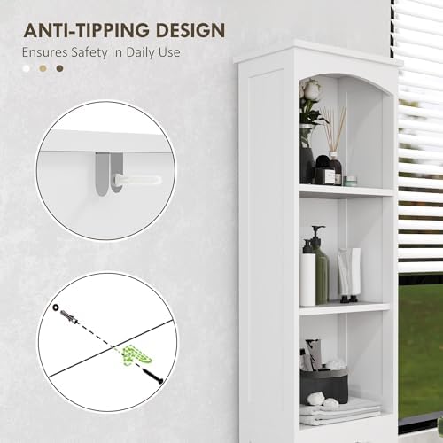 HOMCOM Tall Bathroom Storage Cabinet, Farmhouse Bathroom Cabinet, White | Narrow, Recessed Drawer, Barn Door