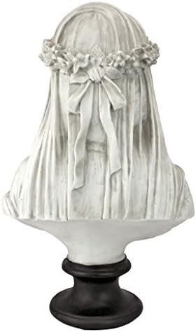 Design Toscano Veiled Maiden Indoor Bust Statue, 9 Inch Wide, 14 Inch Tall, Cast Stone Resin, Antiqued White Finish with a Black Painted Base