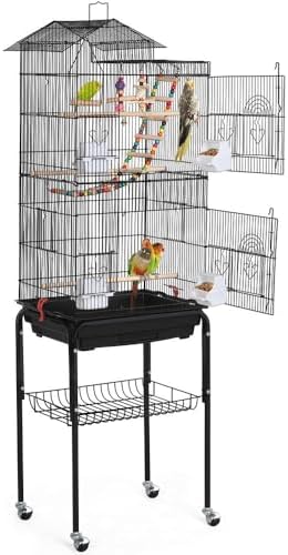 Yaheetech Bird Cage 64'' Medium Small Parrot Parakeet Bird Cages with Detachable Rolling Stand for Parrot Lovebirds Finches Parakeets Budgie Parrotlet Conures, Pet Flight Birdcage