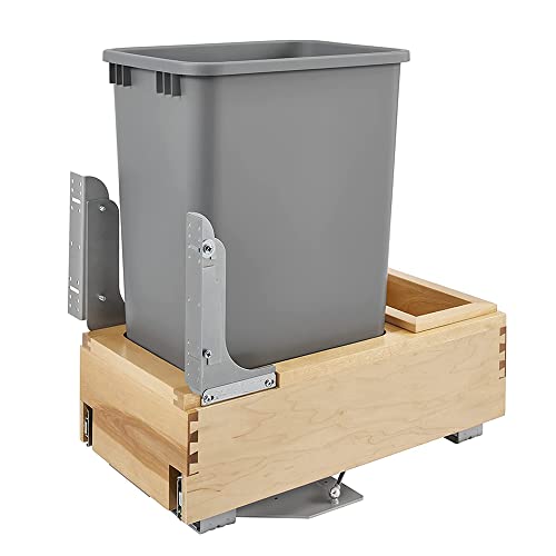 Rev-A-Shelf Pullout Under Counter Trash Can, 50 Qt 12.5 Gal Garbage Container with Soft-Close and Soft-Open Slides, Silver, 4WCBM-1550DM-1
