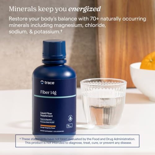 Trace Minerals Fiber Supplement 15 fl oz, 14g Soluble Prebiotic Fiber Drink | Supports gut flora balance, Contains ConcenTrace ionic minerals