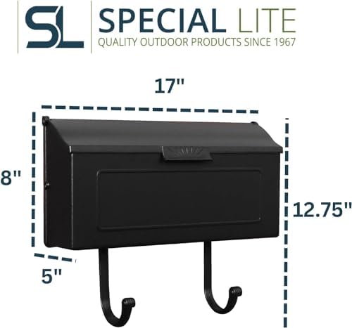 Special Lite Horizon Horizontal Wall Mount Mailbox - Black Aluminum Mailbox for Wall Mount - SHH-1006-BLK