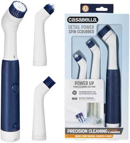 Casabella Power Spin Scrubber, Extendable to 47.5” – Cordless Electric Cleaner for Shower, Kitchen, Bathroom, Tile, Tub, Car, Deck - Rechargeable Spin Brush with Adjustable Brush Head & 4 Attachments