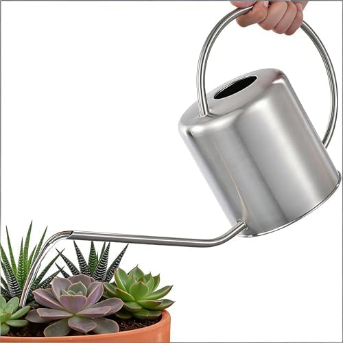 Fasmov 51 Oz Stainless Steel Watering Can Modern Style Watering Pot, Watering Can with Long Spout for Easy Pour, Water Outdoor Garden, Indoor Plant (Silver)