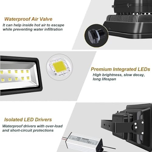 200W LED Flood Lights Outdoor, 20000LM Super Bright Security Floodlight, 100-277V, IP66 Waterproof, Commercial Exterior Light Fixture, 6000K Daylight White, Arena Yard Court Stadium Parking Lot Light