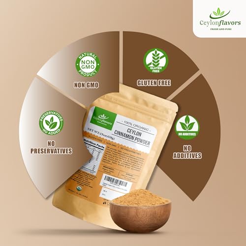 Organic Ceylon Cinnamon Powder, 15 oz, True Cinnamon, Premium Grade, Harvested & Packed from a USDA Certified Organic Farm in Sri Lanka