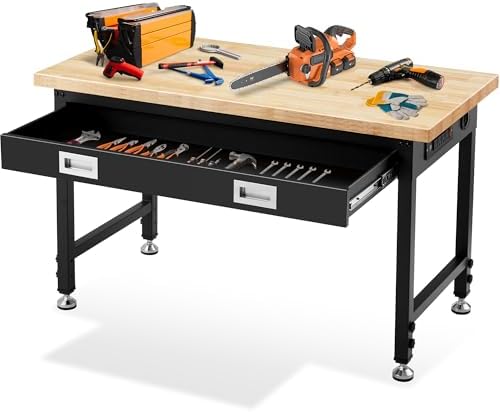 Antifir 48" Adjustable Workbench, Heavy Duty Workstation with Storage Drawer | Garage Workbench, 2000 LBS Load Capacity