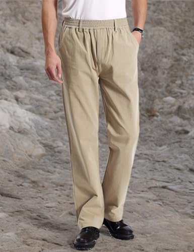 IDEALSANXUN Mens Casual Elastic Waist Twill Pants