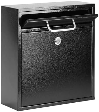 KYODOLED Steel Key Lock Mail Boxes Outdoor, Locking Wall Mount Mailbox, Security Lock Drop Box, Collection Boxes for Home, Office or Commercial,16.2H x 11.2L x 4.6W Inches, Black X Large