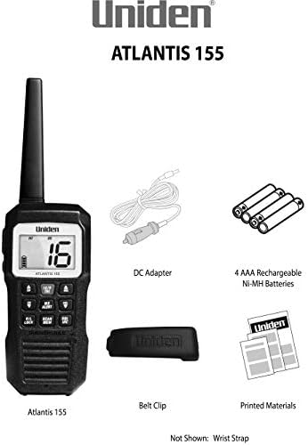 Uniden Atlantis 155 Handheld Two-Way VHF Marine Radio, Floating IPX8 Submersible Waterproof, Dual-Color Screen
