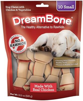 DreamBone Small Bone Rawhide-Free Dog Treats With Real Protein, 10 Count | Daily Chew, Digests Safely and Completely, Made With Real Chicken and Veggies, For Adult Dogs