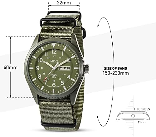 Infantry Mens Military Field Watch, Vietnam Style, 12/24H, Green Nylon Band