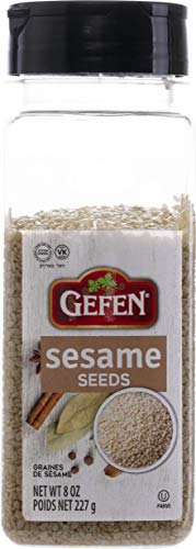 Gefen Whole Hulled White Sesame Seeds, 8oz Shaker Canister, Double Spout For Pouring & Sprinkling