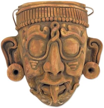 NOVICA Artisan Handmade Ceramic Mask Maya God of Sun Wall Replica Crafted by Mexico 'Maya Lord Kinich Aha'