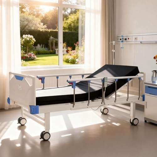 Premium 3 Function Full Electric Hospital Bed,Adjustable Medical Bed | 550LBS,4.7" Waterproof Mattress,Adjustable Height,One-Click CPR,Iv Pole,Germany Moter for Home Use Hospital Nursing Clinic