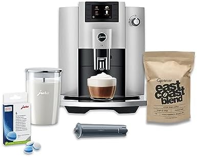 Jura E6 Automatic, Espresso Machine (Platinum) Bundle | Programmable Coffee Strength, Smart Filter Cartridge, Cleaning Tablets, Coffee Beans Bag