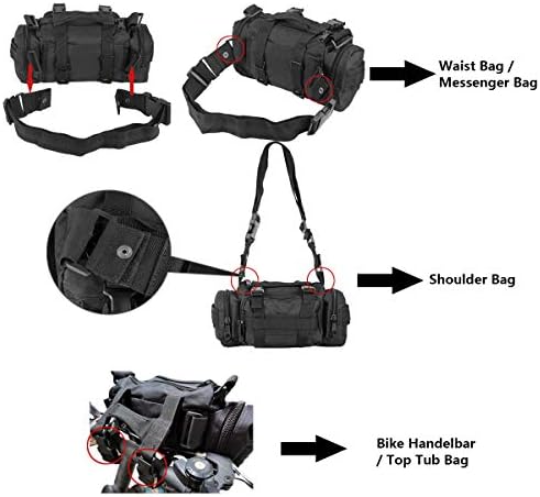 BraveHawk OUTDOORS Bike Handlebar Bag, 900D Nylon Oxford Multi-purpose Waist Bag Water Resistant Bicycle Cycling Pack (Black)