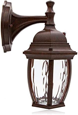 Maxxima LED Brown Outdoor Wall Light, 580 Lumens 3000K, Dusk to Dawn Sensor | Clear Water Glass, Warm White, Photocell Sensor, Exterior Patio or Porch Sconce Fixture