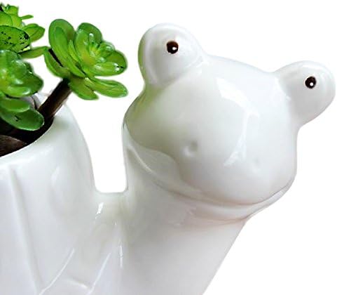 GeLive White Cow Succulent Pot, Small Ceramic Animal Planter with Drainage Hole & Saucer for Cactus, Mini Air Plants, Pencil Holder Brush Organizer, Indoor Home Office Desk Decor, Funny Gift