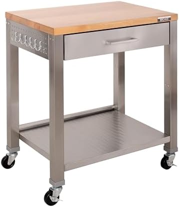 Stainless-Steel Commercial-Grade NSF-Certified Prep Table Cart, 24"W x 20"D | Heavy-duty durable utility workstation supports up to 450 lb w/ adjustable wire shelf and sliding basket on locking wheels