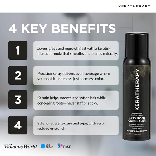 Keratherapy Keratin Infused Perfect Match Gray Root Concealer Spray, Dark Brown, 3 oz