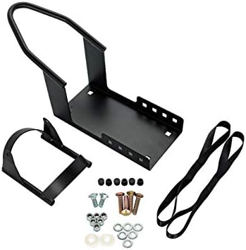 Camco Steel Universal Tire Fit Motorcycle Wheel Chock Mount for Truck Bed or Trailer Floor, Includes 2 Handlebar Straps